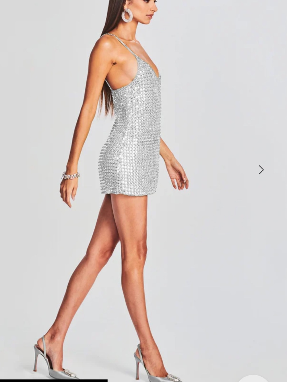 Maaji Sequined Crochet Mini Dress S | Silver White Boho